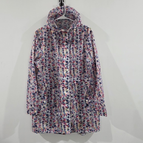 Joules Jackets & Blazers - Joules Floral Hooded Trench Coat in Pink, Blue & White